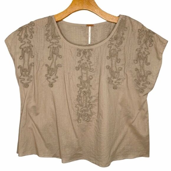 Free People Brown Embroidered Quills Cropped Top Size Small - Picture 5 of 14